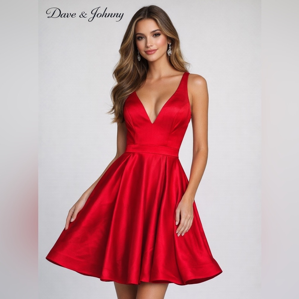 NWT Dave and Johnny Size 5/6 Red V-Neck Strappy Back Fit & Flare Mini Dress